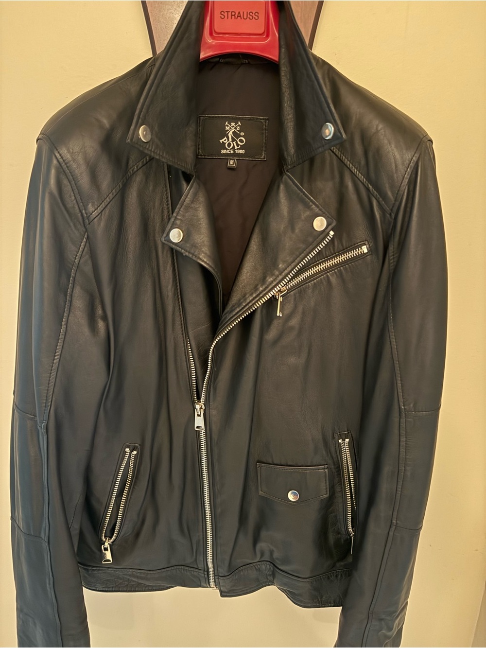 U.S. Polo Assn. Black Leather Bomber Jacket with Zip Details